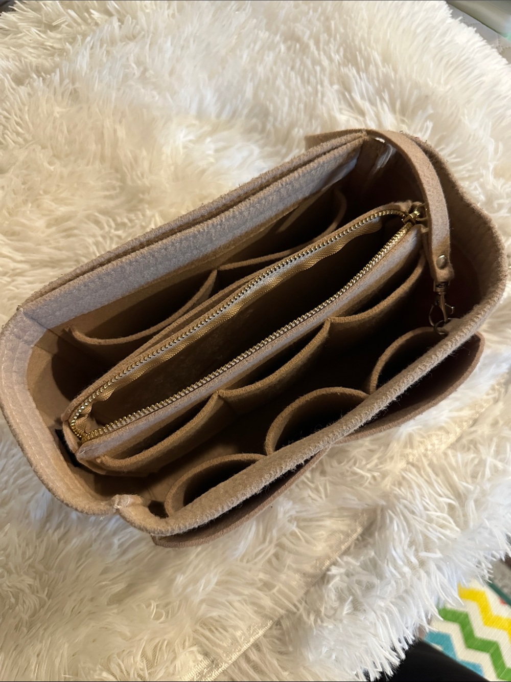 Beige Felt Large Tote/Purse Organizer Insert with Pouch